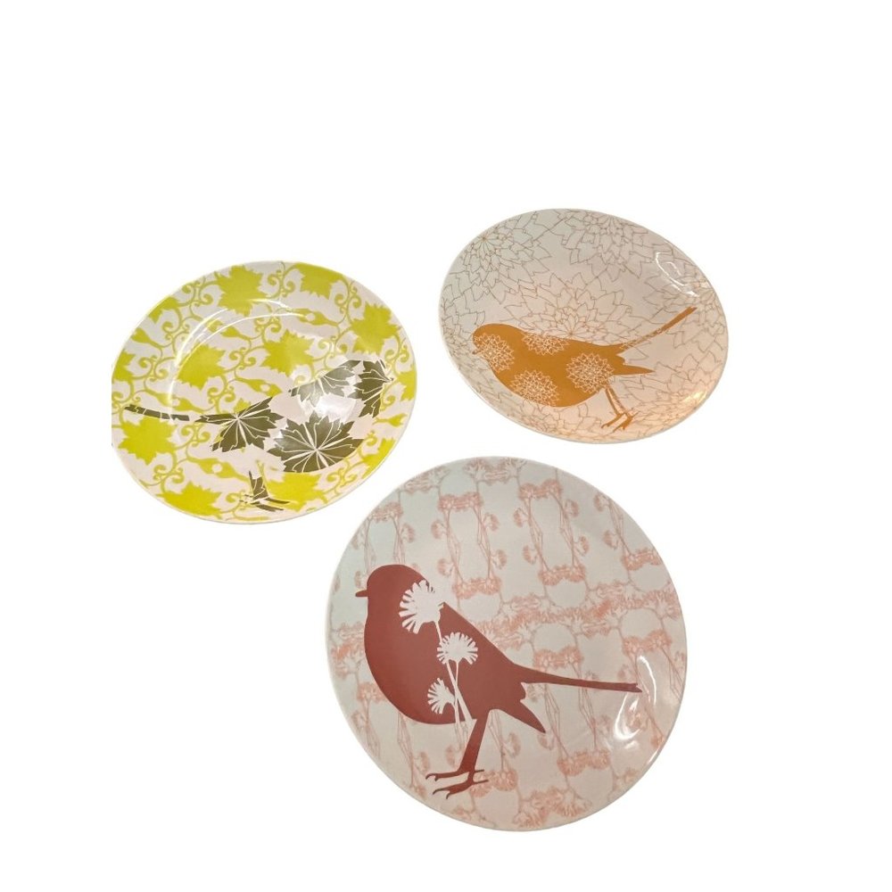 Lot of 3 Mesa Home Products Stoneware Salad Dessert plates Birds 8"